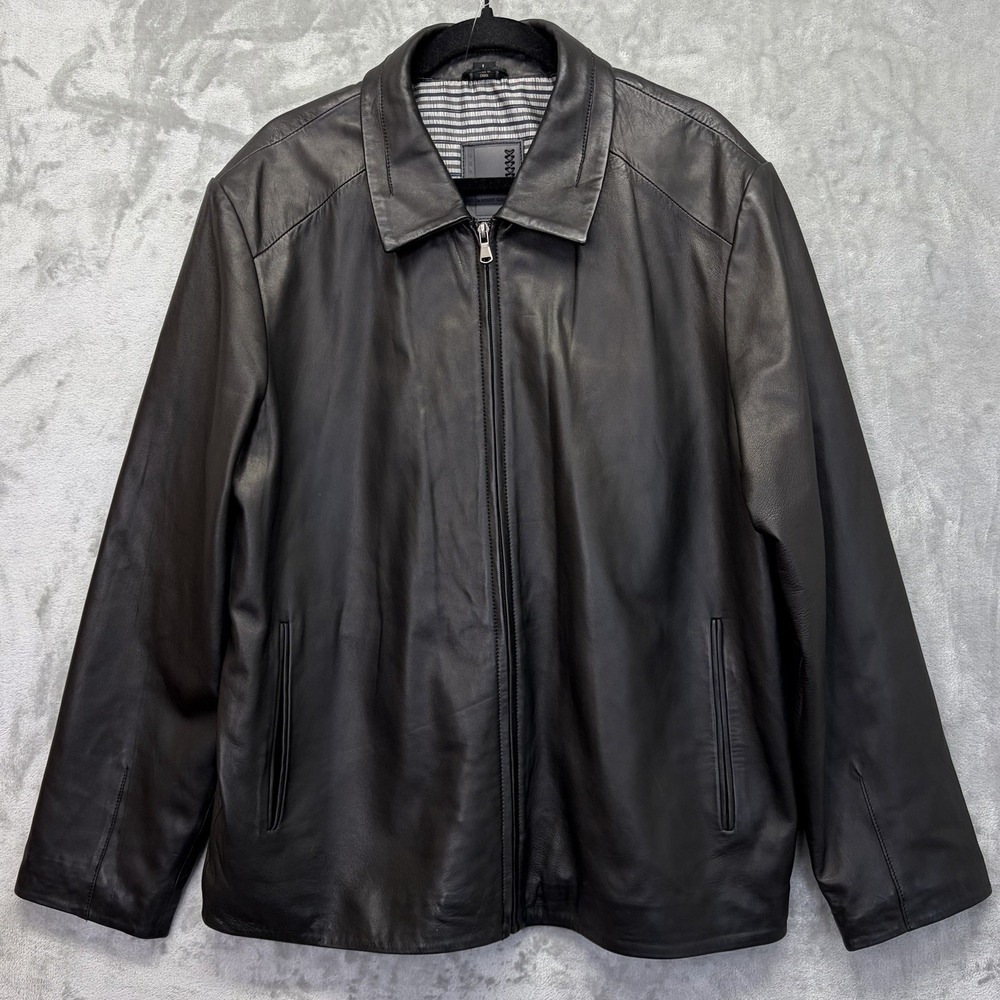 Robert Comstock Vertical Men's Leather Jacket Large Black Lambskin Lined Moto